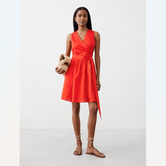 Banana Republic Factory Voile Wrap-Waist Mini Dress Cadmium Red Sleeveless NWT - Picture 1 of 10